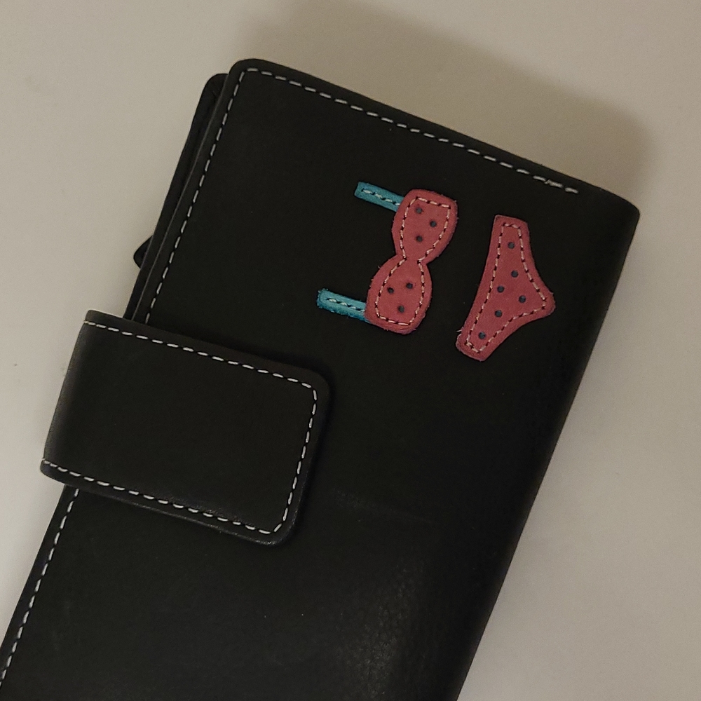 Genuine Leather Bikini Wallet Tri-Fold Black Leather Pink Blue Bikini Women's OS - Picture 8 of 9